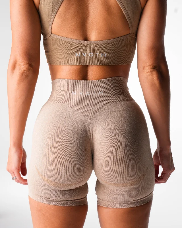 Beige Mid Rise Contour Seamless Shorts