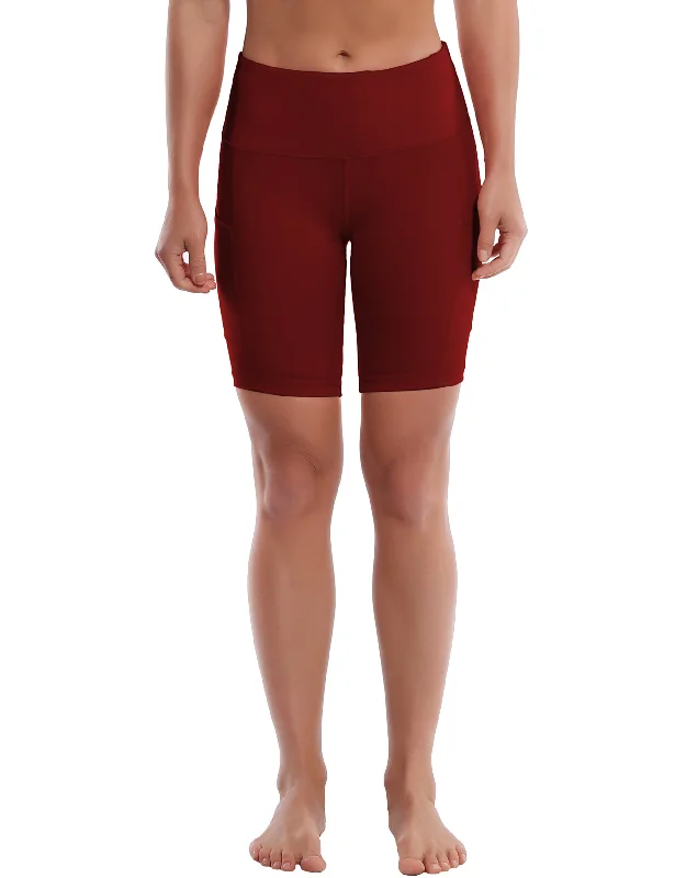 8"" Side Pockets Yoga Shorts cherryred