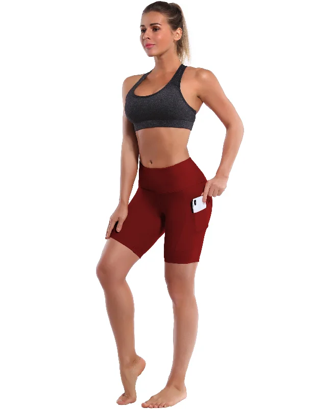 8"" Side Pockets Yoga Shorts cherryred