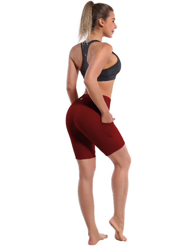 8"" Side Pockets Yoga Shorts cherryred