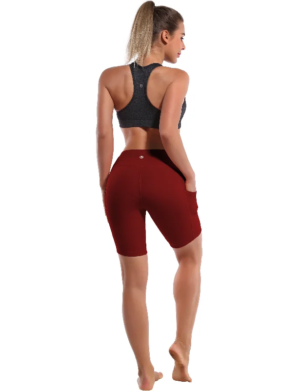 8"" Side Pockets Yoga Shorts cherryred