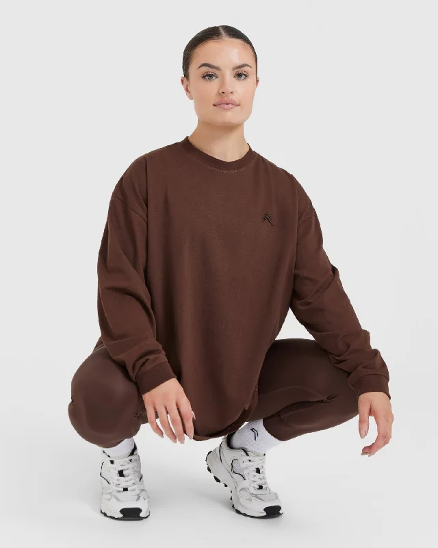 Classic Oversized Lightweight Long Sleeve Top | Espresso