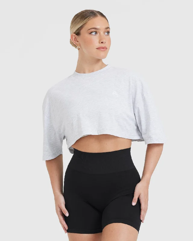 Classic Relaxed Crop Lightweight T-Shirt | Light Grey Marl