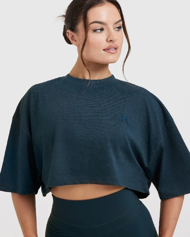 Classic Relaxed Crop Lightweight T-Shirt | Oil Blue