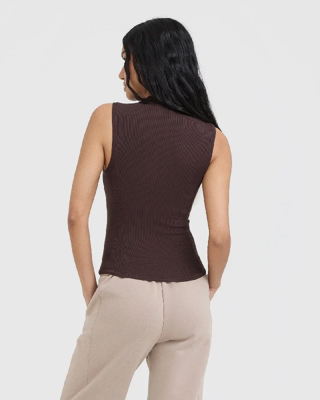 Mellow Rib Mock Neck Tank | Plum Brown