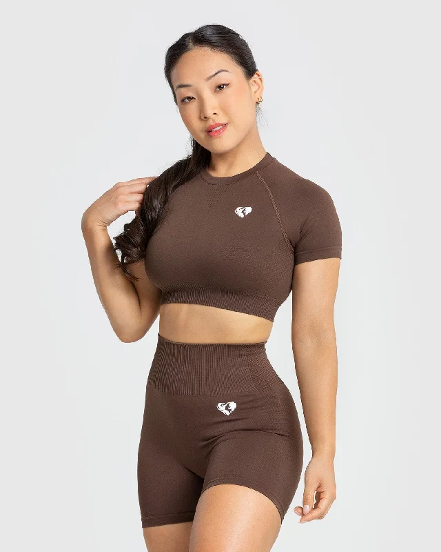 Power Seamless Short Sleeve Crop Top | Walnut Brown