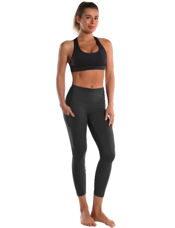 22"" High Waist Side Pockets Capris shadowcharcoal