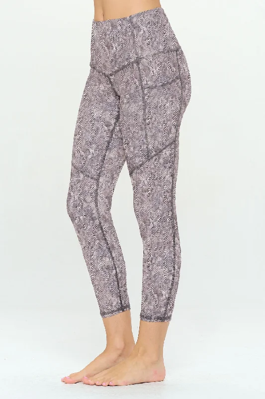 Liz - White Snake Taupe w Pockets 7/8 Legging