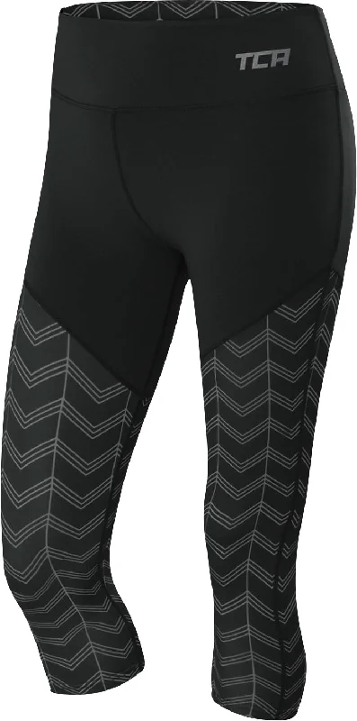 TCA Pro Performance Supreme High Waist Womens 3/4 Capri Running Tights - Black