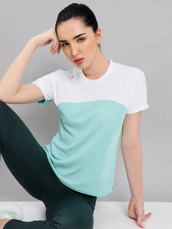 Women Colorblock Slim Fit Crew Neck T-shirt with TECHNO COOL+