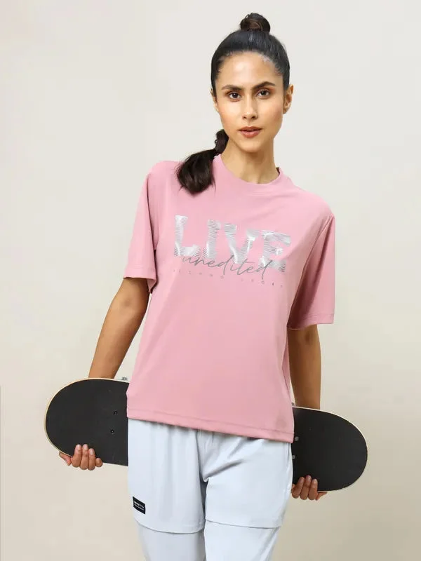 Women Printed Boxy Fit Crew Neck T-shirt with TECHNO COOL+