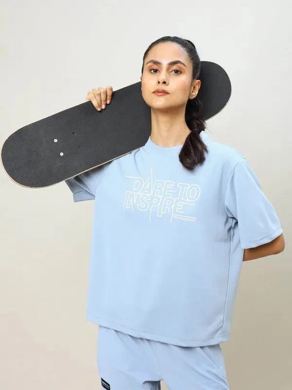 Women Printed Boxy Fit Crew Neck T-shirt with TECHNO COOL+