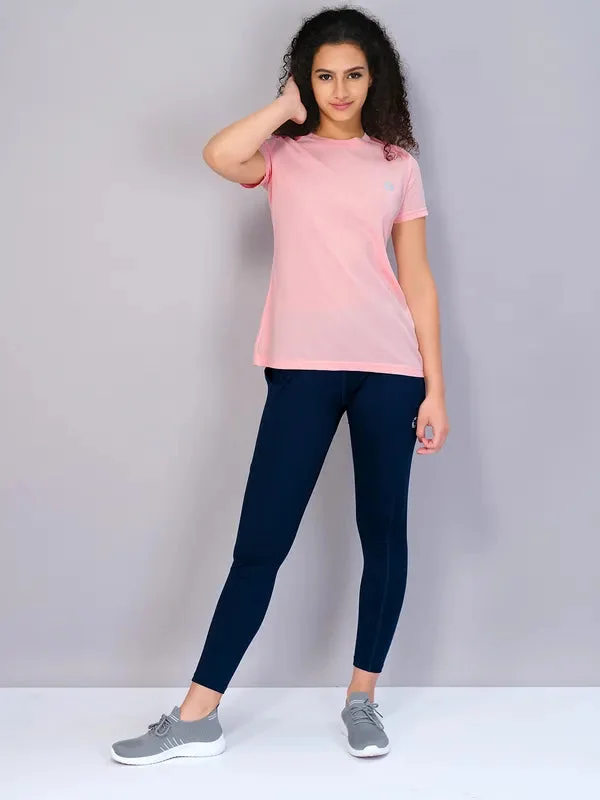 Women Solid Slim Fit Crew Neck T-shirt with TECHNO COOL