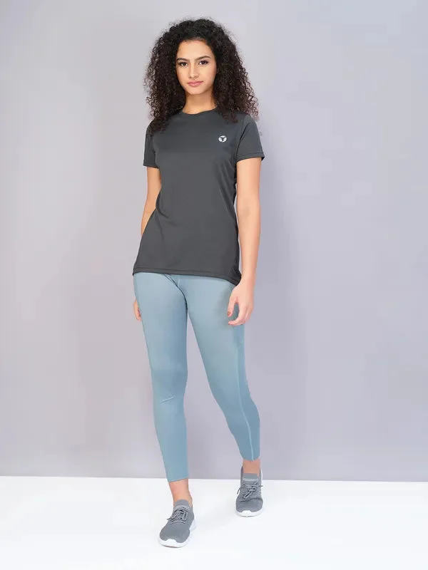 Women Solid Slim Fit Crew Neck T-shirt with TECHNO COOL