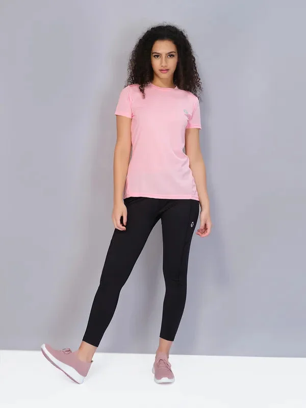 Women Solid Slim Fit Crew Neck T-shirt with TECHNO COOL