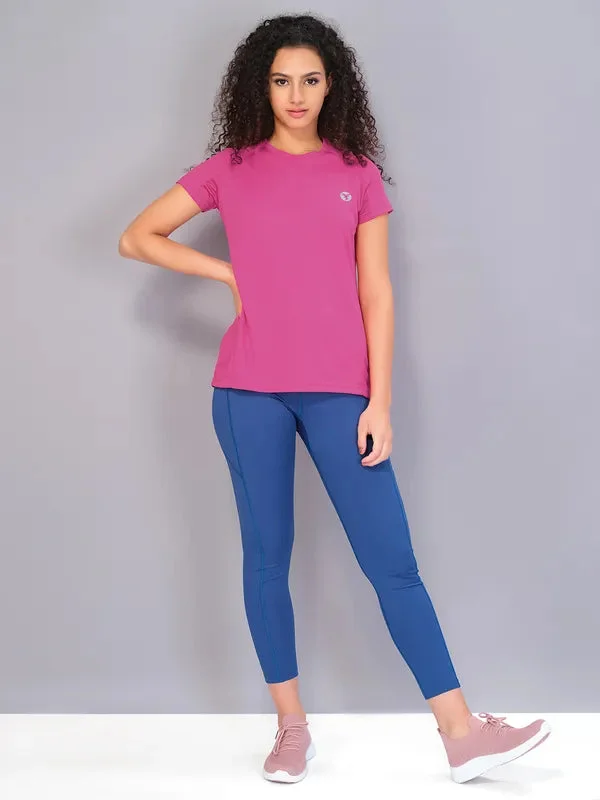 Women Solid Slim Fit Crew Neck T-shirt with TECHNO COOL