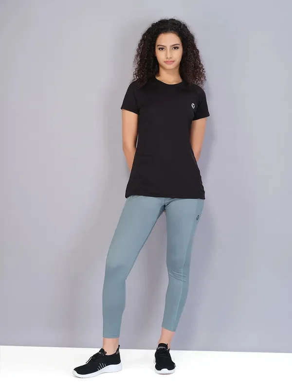 Women Solid Slim Fit Crew Neck T-shirt with TECHNO COOL