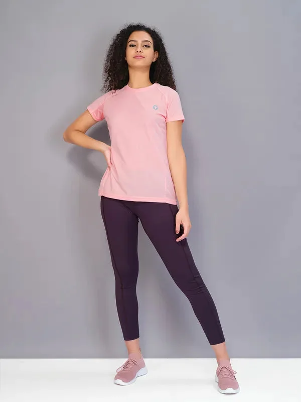 Women Solid Slim Fit Crew Neck T-shirt with TECHNO COOL