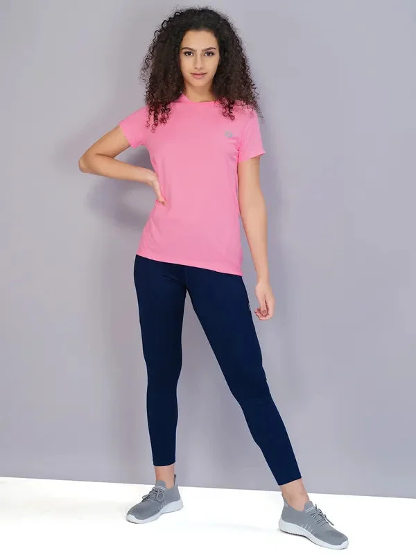 Women Solid Slim Fit Crew Neck T-shirt with TECHNO COOL