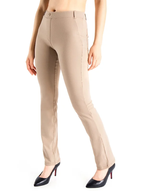 Straight Leg Yoga Dress Pants, Back Pockets (Khaki)