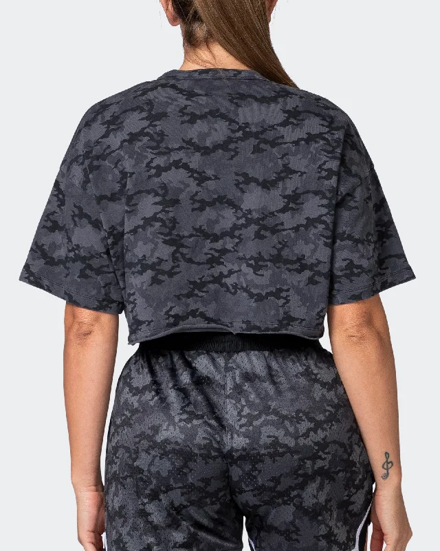 Camo Cropped Heavy Vintage Tee - Washed Monochrome Camo Print