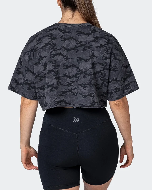 Camo Cropped Heavy Vintage Tee - Washed Monochrome Camo Print