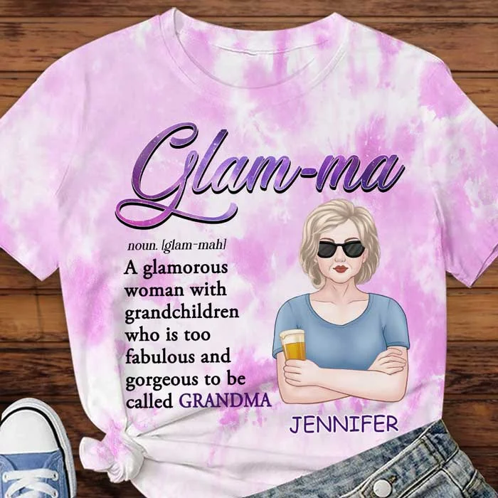 Glam-ma A Glamorous Woman With Grandchildren  - Gift For Mom, Grandma - Personalized Unisex All-Over Printed T-Shirt