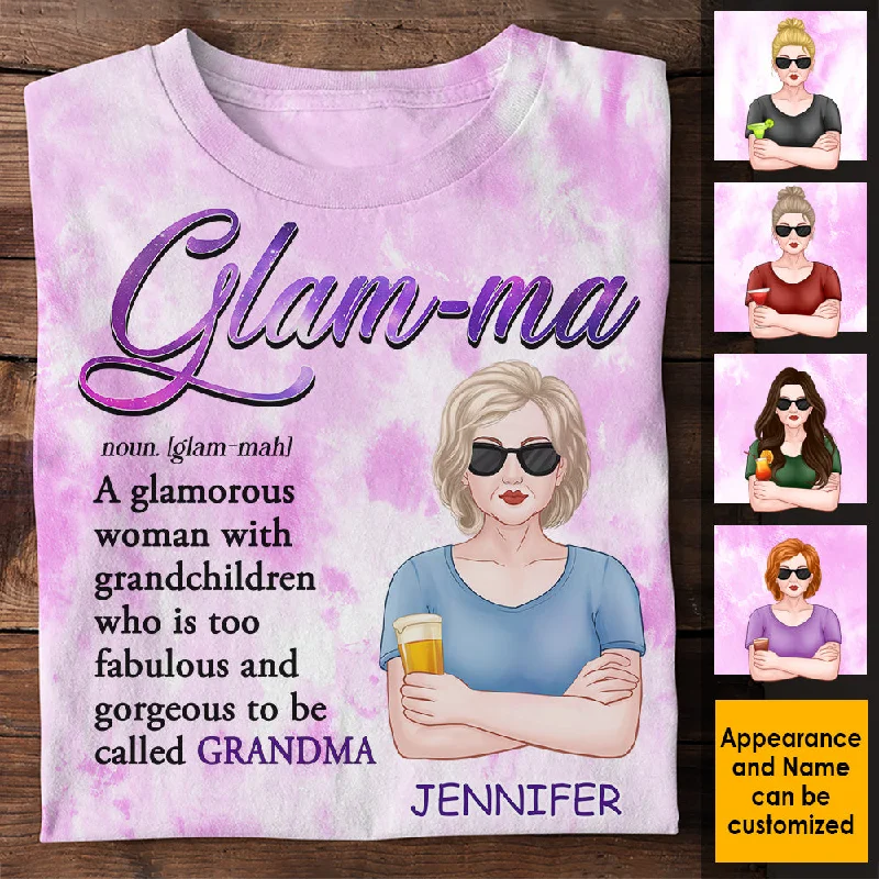 Glam-ma A Glamorous Woman With Grandchildren  - Gift For Mom, Grandma - Personalized Unisex All-Over Printed T-Shirt