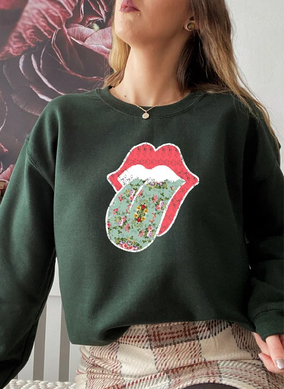 Hippie Floral Tongue Sweat Shirt