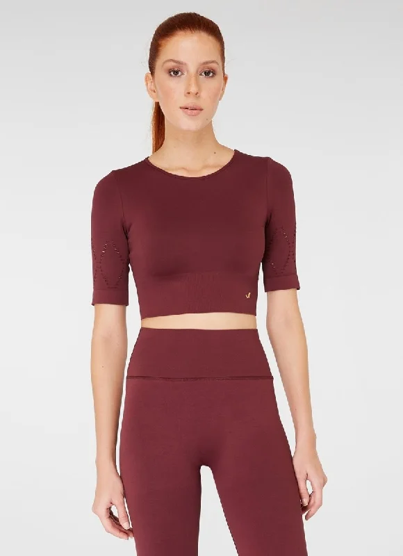 Jerf Naples Econyl Short Sleeve Cropped Top - Claret Red