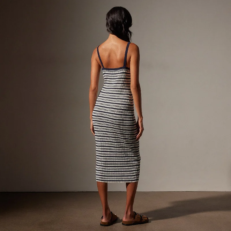 Stretch Linen Ribbed Dress - Canvas/Navy Stripe