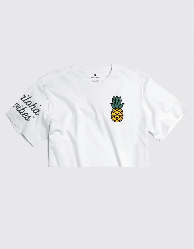 Yellow Pineapple Logo Crop Tee - White