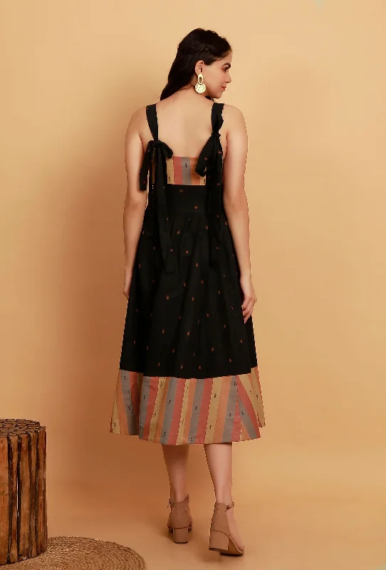 Black Woven Booti Tie Up Cotton Dress