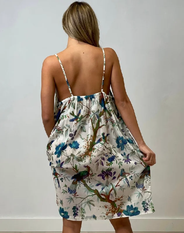 Botanical Birds Teal Slip Dress