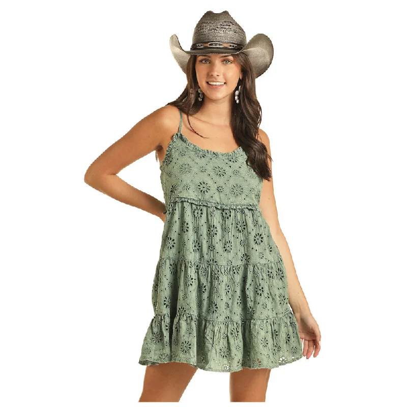 BWD0R03868 Rock & Roll Women's Eyelet Mini Dress - Jade