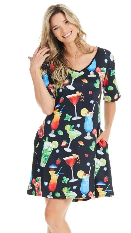 Cocktail Print T-Shirt Dress. Style GITMILAN-C466B