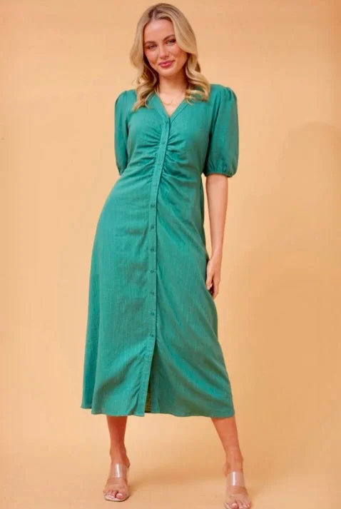 Emerald Linen Blend Midi Dress