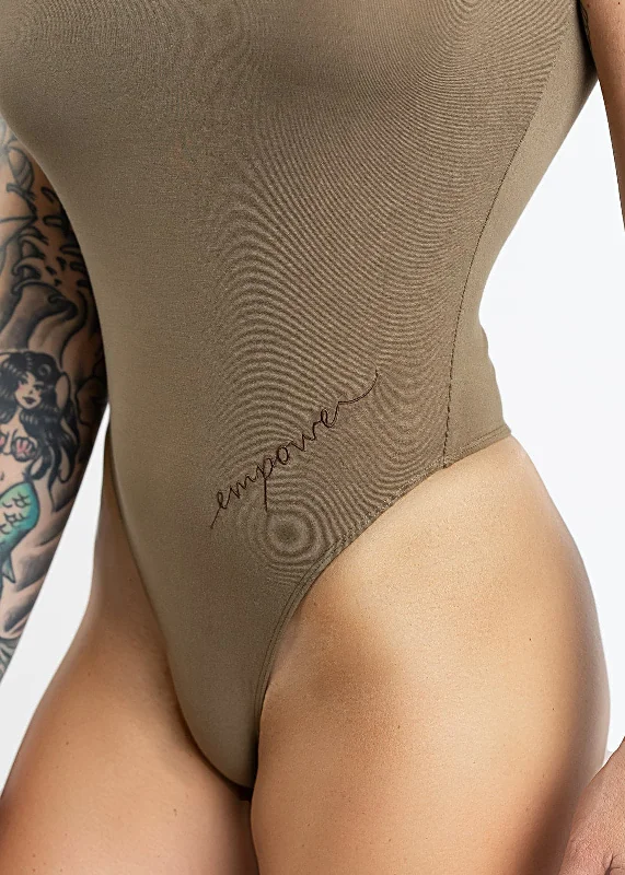 Empower Thong Bodysuit | Navy Brown