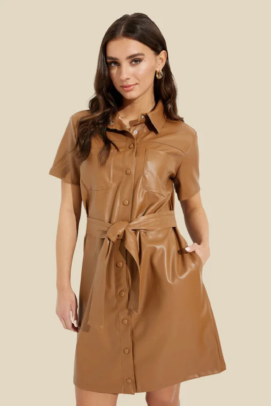 Faux Leather Shirt Dress