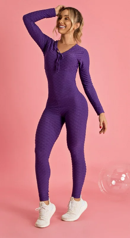 Long Sleeve Scrunch Booty One Piece - Purple