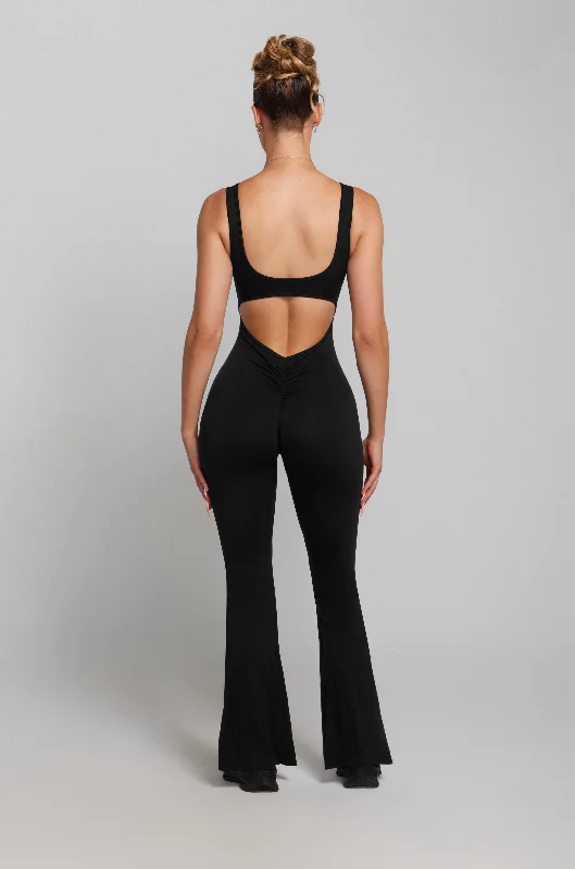 Flared Scrunch Jumpsuit - Black