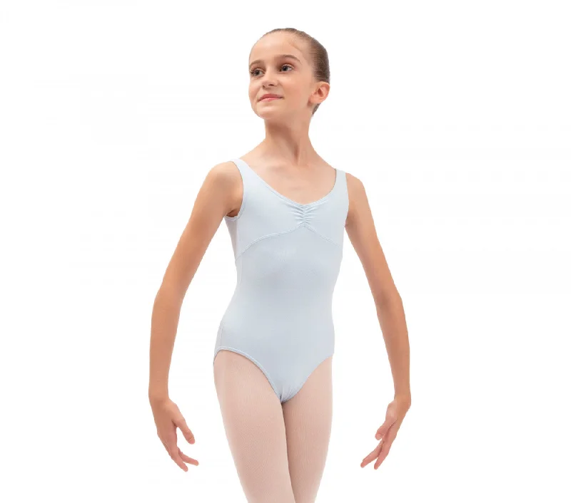 Gathered front and back leotard neckline-Orphee Blue