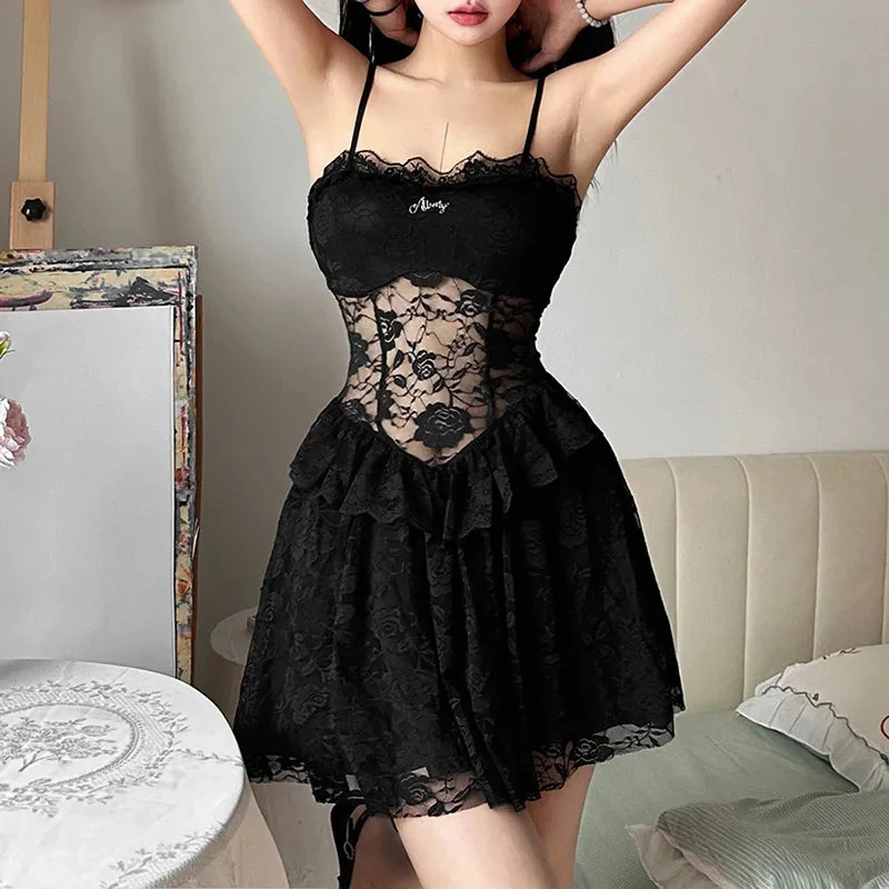 Gothic Lace Spaghetti Strap Women's Dress