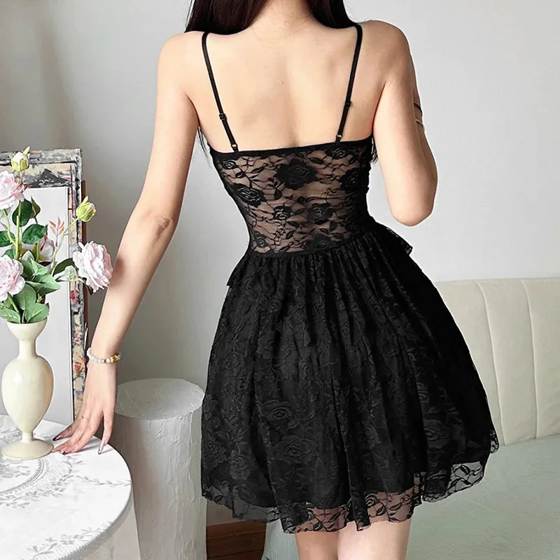 Gothic Lace Spaghetti Strap Women's Dress