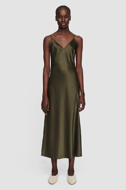 Joseph Clea Silk Satin Slip Dress - Hass Avocado