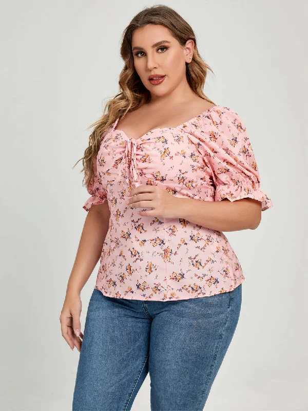 Large Floral Short Sleeve Ruffle T-Shirt Chest Tether