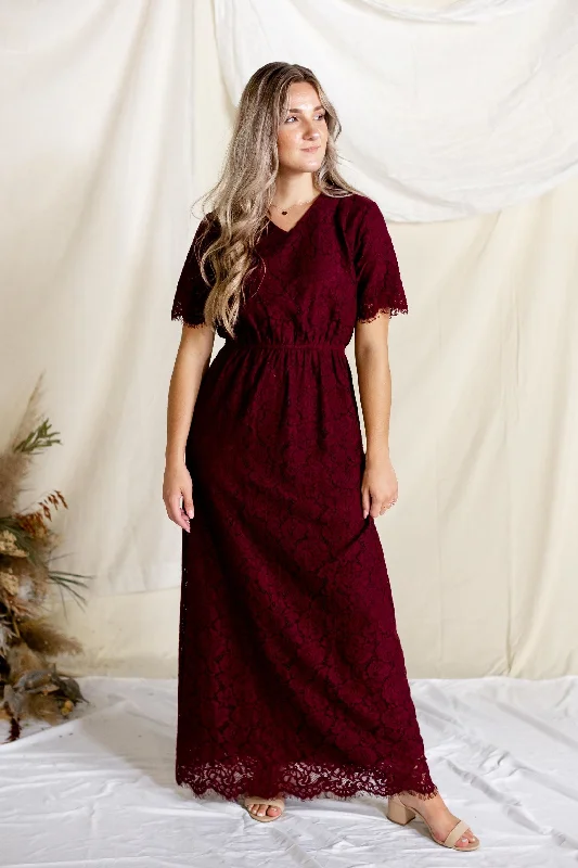 Plus 'Odessa' Lace Maxi Dress in Burgundy FINAL SALE