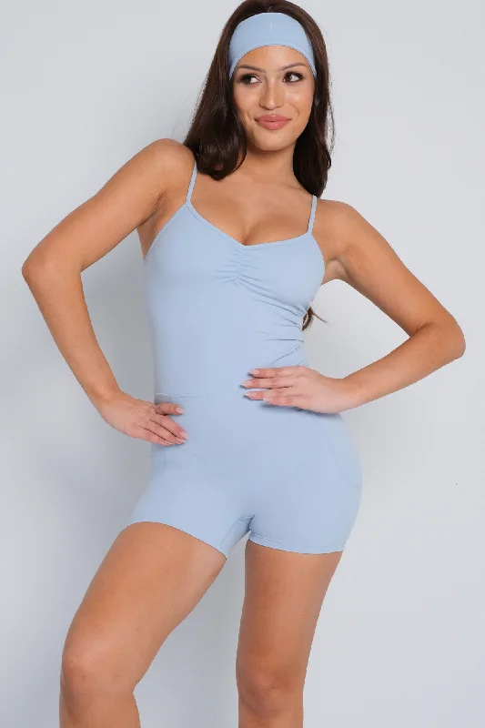 Ruched Pocket Bodysuit - Baby Blue