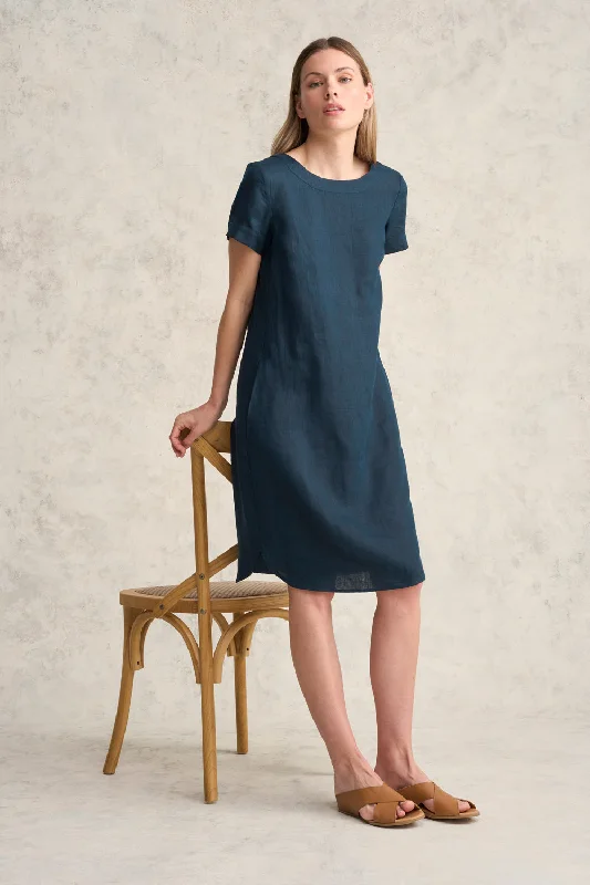 Scoop Neck Linen Dress - Ink