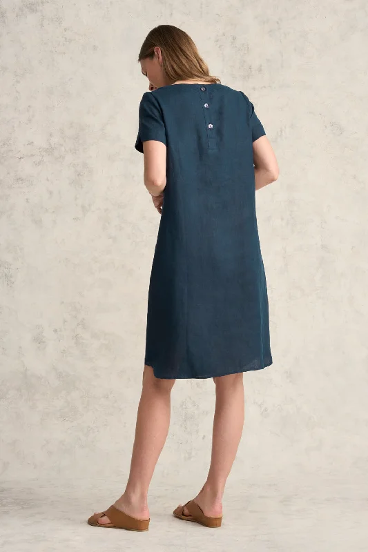 Scoop Neck Linen Dress - Ink